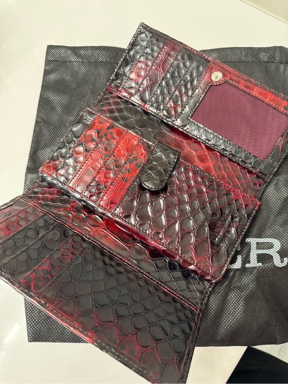 Danier Red and Black Ombre Croc-Embossed Leather Satchel with Matching Wallet - Picture 11 of 16